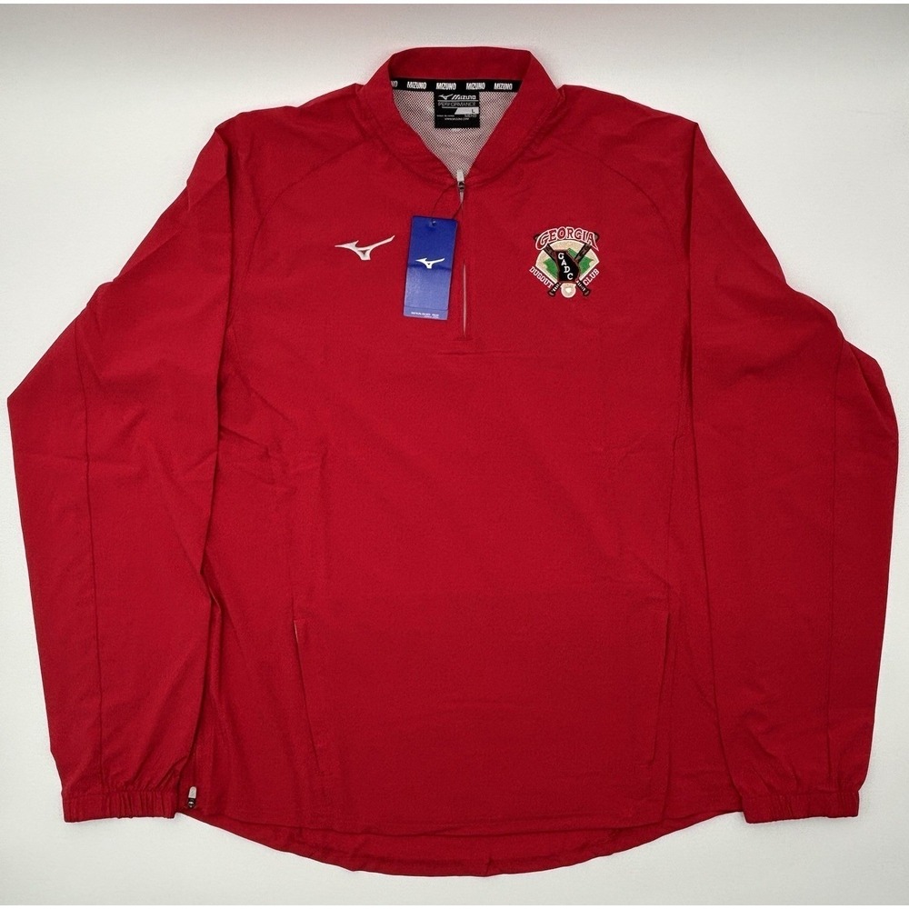 Mizuno Gametime LS Hitting Jacket Men L‎ Red Georgia Dugout Club 1/4 Zip NWT